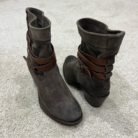 Frye Women Jane Strappy Short Ankle Boot Suede Leather Pull On Size 5.5 B Gray, - Picture 13 of 16